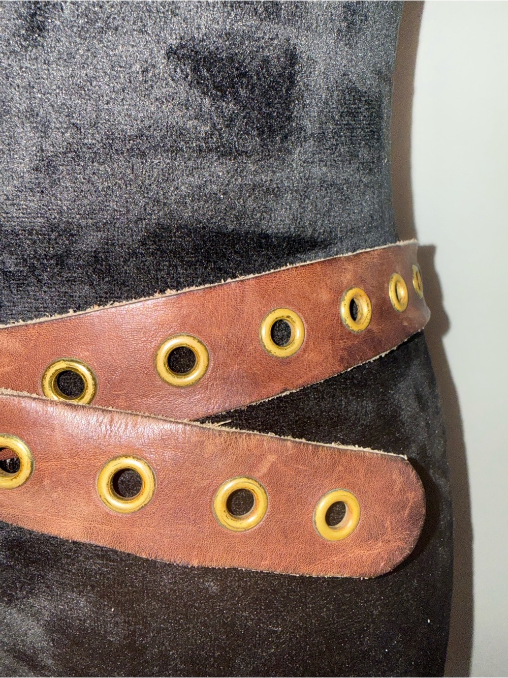 Vintage Brown Leather Double Grommet Wrap Belt | Silver Round Buckle | Boho - Picture 3 of 6